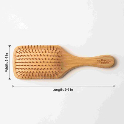 bamboo paddle hairbrush with wooden bristles for gentle detangling
