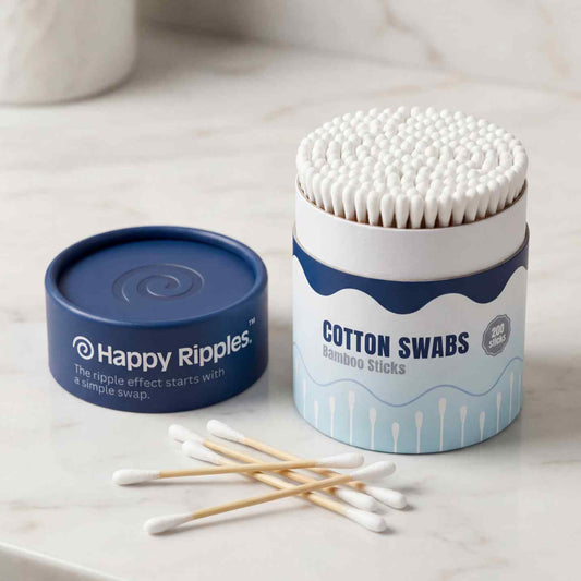 
Eco-friendly bamboo cotton swabs by Happy Ripples in reusable container