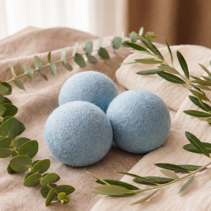 natural laundry care with wool dryer balls and soft fabrics