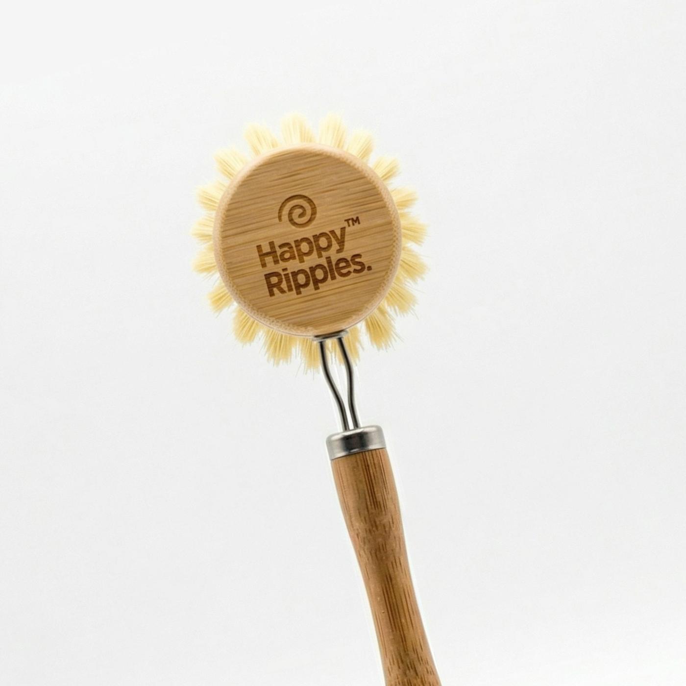 Happy Ripples bamboo dish brush head with natural bristles close-up.
