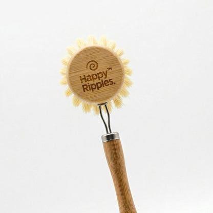 Happy Ripples bamboo dish brush head with natural bristles close-up.