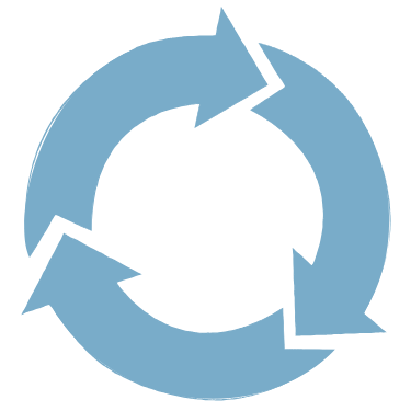 Happy Ripples blue recycling arrows icon on transparent background for eco friendly website design and sustainability brand styling