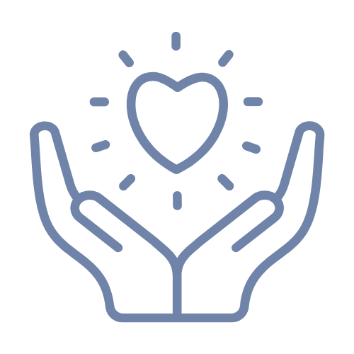 Happy Ripples gentle care icon showing hands holding a heart on transparent background for website design and brand styling