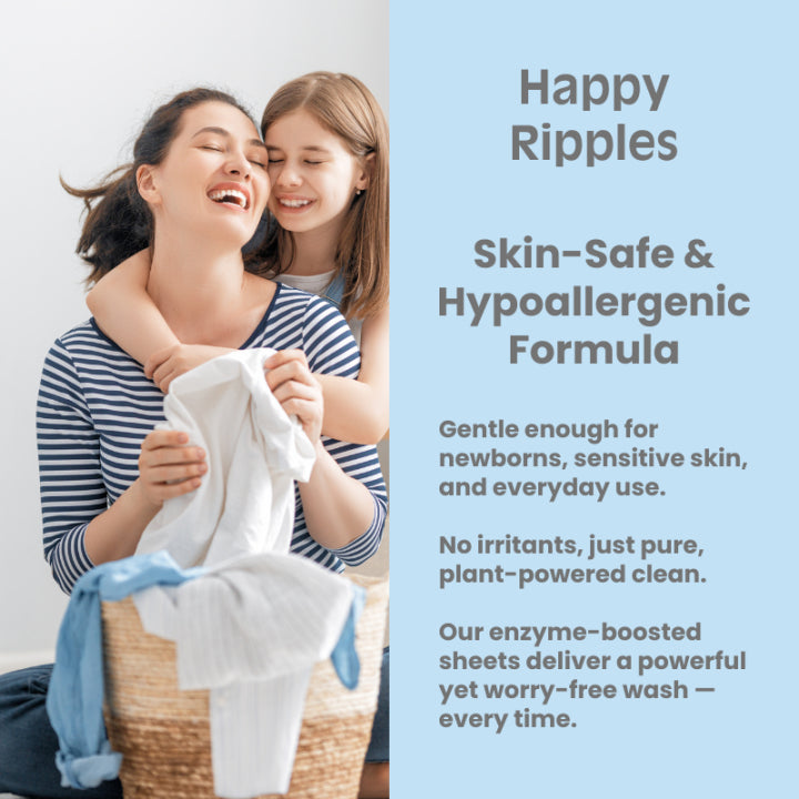 happy ripples, Plastic-free detergent sheets on a clean linen background