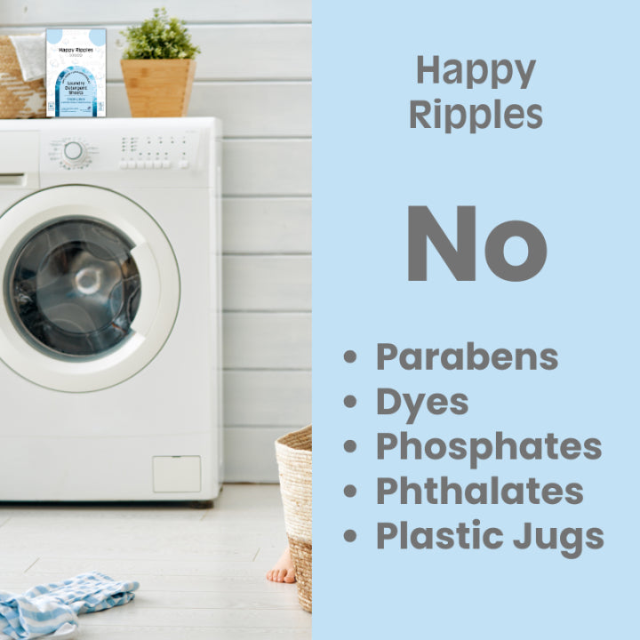 Flat lay of Happy Ripples laundry sheets and natural elements